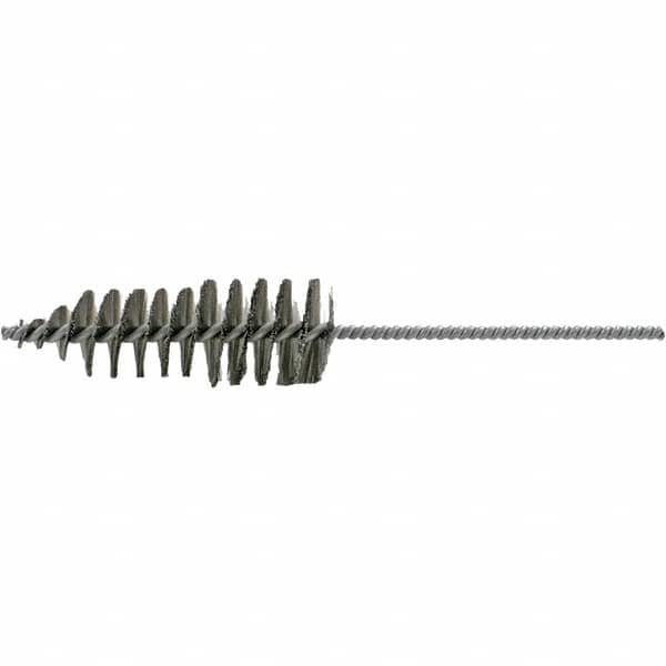 Brush Research Mfg. - 1-5/8" Diam Helical Stainless Steel Tube Brush - Single Spiral, 0.006" Filament Diam, 4-3/4" Brush Length, 10-1/2" OAL, 0.245" Diam Plastic Handle Shank - Caliber Tooling