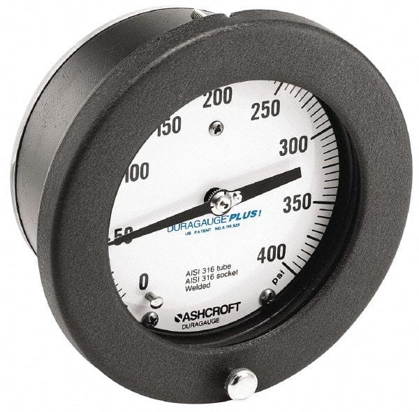 Ashcroft - 4-1/2" Dial, 1/4 Thread, 30-0 Scale Range, Pressure Gauge - Center Back Connection Mount, Accurate to 0.5% of Scale - Caliber Tooling