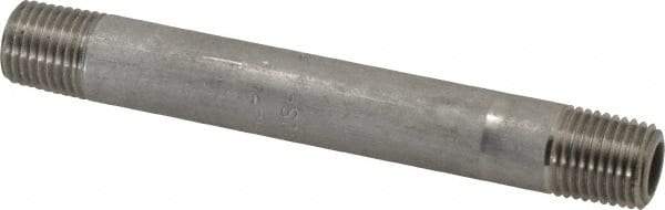 Merit Brass - Schedule 80, 1/4" Pipe x 4" Long, Grade 304/304L Stainless Steel Pipe Nipple - Seamless & Threaded - Caliber Tooling