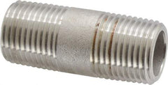 Merit Brass - Schedule 80, 1/2" Pipe x 2" Long, Grade 304/304L Stainless Steel Pipe Nipple - Seamless & Threaded - Caliber Tooling