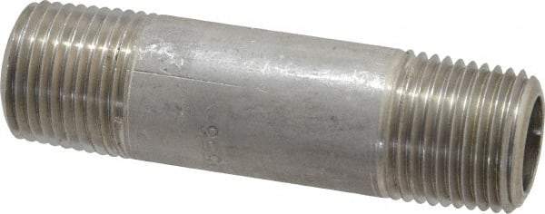 Merit Brass - Schedule 80, 1/2" Pipe x 3" Long, Grade 304/304L Stainless Steel Pipe Nipple - Seamless & Threaded - Caliber Tooling