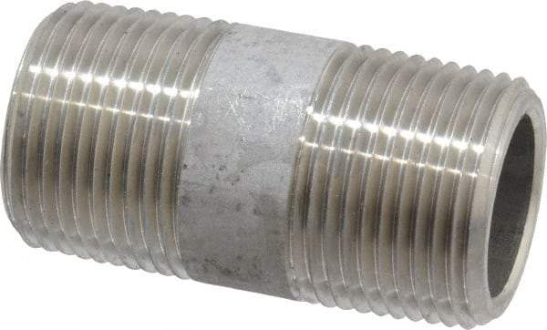 Merit Brass - Schedule 80, 3/4" Pipe x 2" Long, Grade 304/304L Stainless Steel Pipe Nipple - Seamless & Threaded - Caliber Tooling