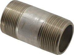 Merit Brass - Schedule 80, 1-1/4" Pipe x 3" Long, Grade 304/304L Stainless Steel Pipe Nipple - Seamless & Threaded - Caliber Tooling