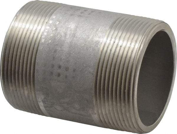 Merit Brass - Schedule 80, 2" Pipe x 3" Long, Grade 304/304L Stainless Steel Pipe Nipple - Seamless & Threaded - Caliber Tooling