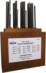 Mayhew - 12 Piece, 1/16 to 1/2", Roll Pin Punch Set - Round Shank, Alloy Steel, Comes in Wood Box - Caliber Tooling