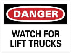 NMC - "Danger - Watch for Lift Trucks", 10" Long x 14" Wide, Pressure-Sensitive Vinyl Safety Sign - Rectangle, 0.004" Thick, Use for Accident Prevention - Caliber Tooling