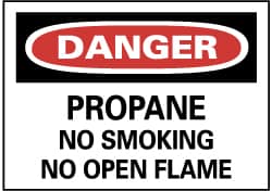 NMC - "Danger - Propane - No Smoking - No Open Flame", 10" Long x 14" Wide, Pressure-Sensitive Vinyl Safety Sign - Rectangle, 0.004" Thick, Use for Accident Prevention - Caliber Tooling