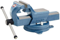 Ridgid - 4-1/2" Jaw Width x 5-1/2" Jaw Opening Capacity, 3" Throat Depth, Bench & Pipe Combination Vise - 0, 3/8 to 3" Pipe Capacity, Swivel Base, Bolt Down Attachment, Steel - Caliber Tooling