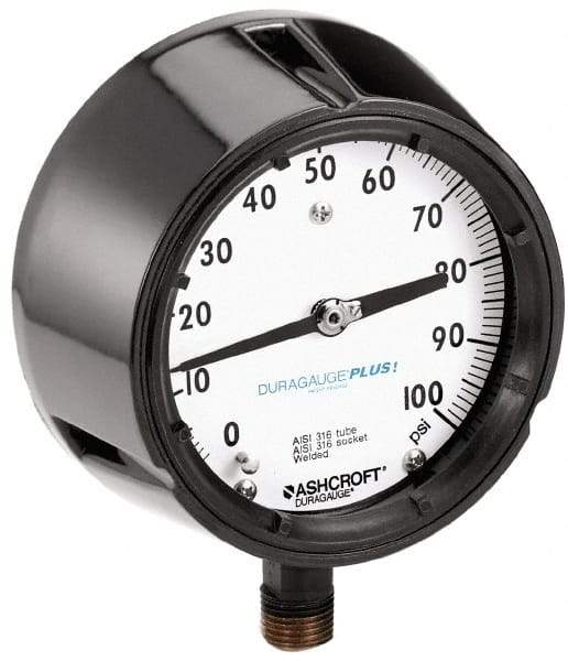 Ashcroft - 4-1/2" Dial, 1/2 Thread, 0-5,000 Scale Range, Pressure Gauge - Lower Connection, Rear Flange Connection Mount, Accurate to 0.5% of Scale - Caliber Tooling