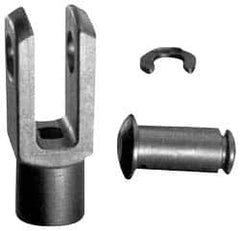 Igus - 10-32 Thread, 0.394" Yoke Width, Thermoplastic, Polymer Clevis Joint with Pin & Clip Yoke - 3/16" Hole Diam, 0.394" Hole Center to Neck, 0.394" Yoke Arm Height, 0.354" Neck Diam, 0.295" Neck Length, 1.024" OAL - Caliber Tooling