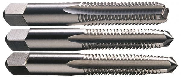 Interstate - M15x1.50 Metric Fine, 4 Flute, Bottoming, Plug & Taper, Bright Finish, High Speed Steel Tap Set - Right Hand Cut, 3-19/32" OAL, 1-13/16" Thread Length - Caliber Tooling