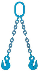 Pewag - 10' Long, 18,400 Lb Basket Capacity, 18,400 Lb Vertical Capacity, 2 Ply, Alloy Steel Web Sling - 10,600 Lb Choker Capacity, DOG Chain Sling, 3/8" Diam Chain, Blue, with 2 Grab Hooks & Master Link - Caliber Tooling