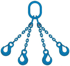 Pewag - 10' Long, 13,500 Lb Basket Capacity, 13,500 Lb Vertical Capacity, 4 Ply, Alloy Steel Web Sling - 4,500 Lb Choker Capacity, QOS Chain Sling, 9/32" Diam Chain, Blue, with 4 Sling Hooks & Master Link - Caliber Tooling