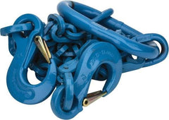 Pewag - 5' Long, 31,000 Lb Basket Capacity, 17,900 Lb Vertical Capacity, 2 Ply, Alloy Steel Web Sling - 17,900 Lb Choker Capacity, DOS Chain Sling, 1/2" Diam Chain, Blue, with 2 Grab Hooks & Master Link - Caliber Tooling