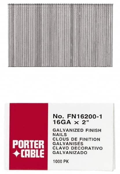 Porter-Cable - 16 Gauge 1" Long Finishing Nails for Power Nailers - Grade 2 Steel, Galvanized Finish, Smooth Shank, Straight Stick Collation, Chisel Point - Caliber Tooling