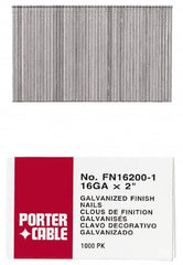 Porter-Cable - 16 Gauge 2-1/2" Long Finishing Nails for Power Nailers - Grade 2 Steel, Galvanized Finish, Smooth Shank, Straight Stick Collation, Chisel Point - Caliber Tooling