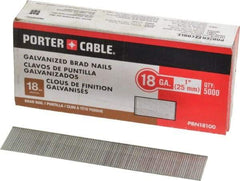 Porter-Cable - 18 Gauge 1" Long Brad Nails for Power Nailers - Grade 2 Steel, Galvanized Finish, Smooth Shank, Straight Stick Collation, Brad Head, Chisel Point - Caliber Tooling