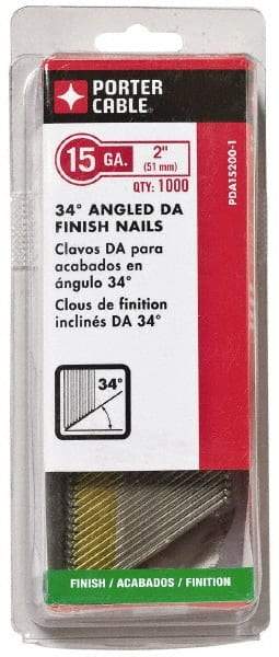 Porter-Cable - 15 Gauge 2" Long Finishing Nails for Power Nailers - Grade 2 Steel, Bright Finish, Angled Stick Collation, Chisel Point - Caliber Tooling