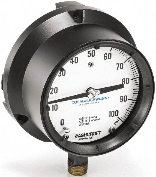 Ashcroft - 6" Dial, 1/2 Thread, 0-15 Scale Range, Pressure Gauge - Lower Connection Mount, Accurate to 0.5% of Scale - Caliber Tooling