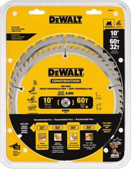 DeWALT - 10" Diam, 5/8" Arbor Hole Diam, 32 & 60 Tooth Wet & Dry Cut Saw Blade - Carbide-Tipped, Fine Finish & General Purpose Action, Standard Round Arbor - Caliber Tooling