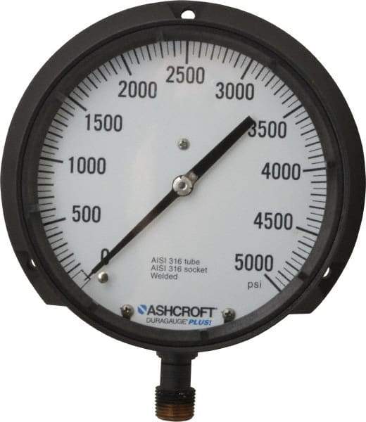 Ashcroft - 6" Dial, 1/2 Thread, 0-5,000 Scale Range, Pressure Gauge - Lower Connection Mount, Accurate to 0.5% of Scale - Caliber Tooling