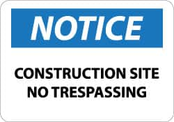 NMC - "Notice - Construction Site - No Trespassing", 14" Long x 20" Wide, Aluminum Safety Sign - Rectangle, 0.04" Thick, Use for Security & Admittance - Caliber Tooling