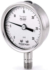 Ashcroft - 2-1/2" Dial, 1/4 Thread, 30-0-15 Scale Range, Pressure Gauge - Center Back Connection Mount, Accurate to 1% of Scale - Caliber Tooling