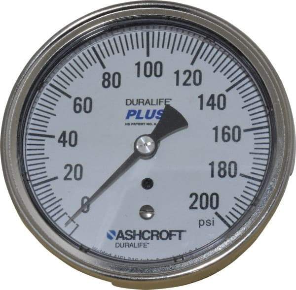 Ashcroft - 3-1/2" Dial, 1/4 Thread, 0-200 Scale Range, Pressure Gauge - Center Back Connection Mount, Accurate to 1% of Scale - Caliber Tooling