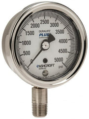 Ashcroft - 2-1/2" Dial, 1/4 Thread, 0-5,000 Scale Range, Pressure Gauge - Lower Connection Mount, Accurate to 1% of Scale - Caliber Tooling