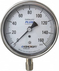 Ashcroft - 3-1/2" Dial, 1/4 Thread, 0-160 Scale Range, Pressure Gauge - Lower Connection Mount, Accurate to 1% of Scale - Caliber Tooling