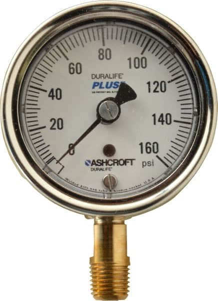 Ashcroft - 2-1/2" Dial, 1/4 Thread, 0-160 Scale Range, Pressure Gauge - Lower Connection Mount, Accurate to 1% of Scale - Caliber Tooling