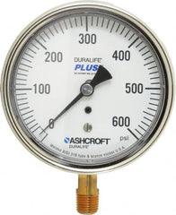 Ashcroft - 3-1/2" Dial, 1/4 Thread, 0-600 Scale Range, Pressure Gauge - Lower Connection Mount, Accurate to 1% of Scale - Caliber Tooling