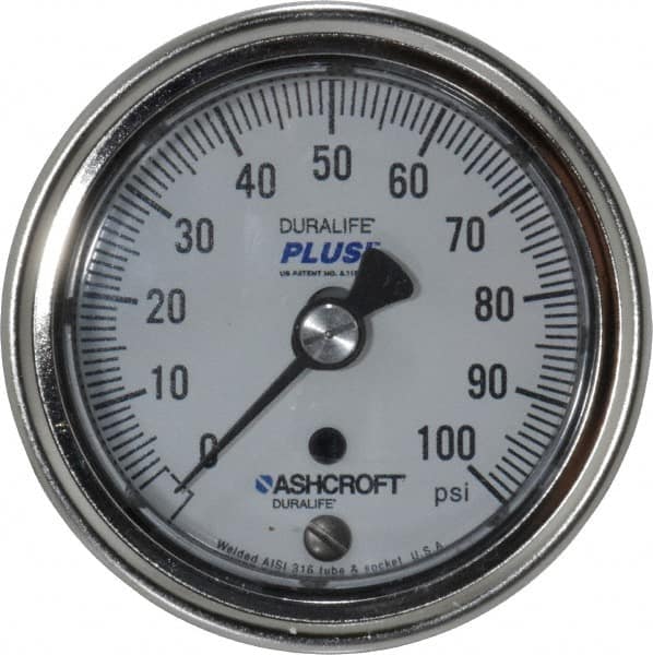 Ashcroft - 2-1/2" Dial, 1/4 Thread, 0-100 Scale Range, Pressure Gauge - Center Back Connection Mount, Accurate to 1% of Scale - Caliber Tooling