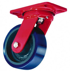 Hamilton - 6" Diam x 3" Wide x 8" OAH Top Plate Mount Swivel Caster with Brake - Phenolic, 2,000 Lb Capacity, Roller Bearing, 5-1/4 x 7-1/4" Plate - Caliber Tooling