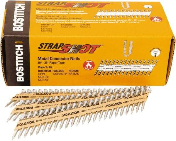 Stanley Bostitch - 16 Gauge 0.0598" Shank Diam 1-1/2" Long Metal Connecting Nails for Power Nailers - Steel, Bright Finish, Smooth Shank, Angled Stick Paper Tape Collation, Round Head - Caliber Tooling