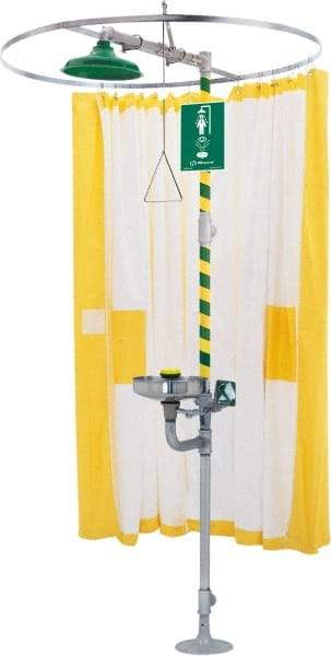 Haws - 78" Long, Tyvek Plumbed Wash Station Shower Curtain - Yellow & White Matting, Compatible with Emergency Showers - Caliber Tooling