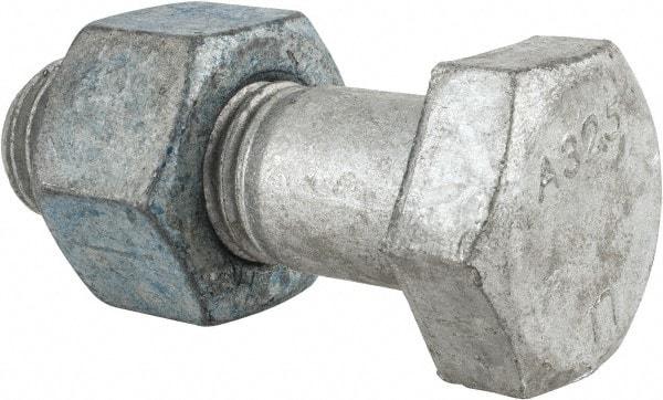 Value Collection - 1-1/8 - 7 Thread, 3-1/2" Length Under Head, Steel Hex Head Bolt - Hot Dipped Galvanized Coated, UNC Thread, ASTM A325 - Caliber Tooling