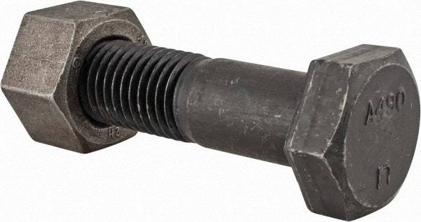 Value Collection - 1-1/8 - 7 Thread, 4" Length Under Head, Steel Hex Head Bolt - Uncoated, UNC Thread, ASTM A490 - Caliber Tooling