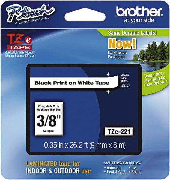 Brother - 3/8" Wide x 314.4" Long, White Plastic/Paper Tape Cassette - For Label Maker - Caliber Tooling