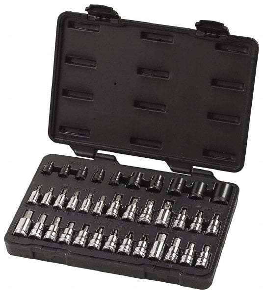 GearWrench - 36 Piece 1/4, 3/8 & 1/2" Drive Hex & Torx Bit Socket Set - 5/32 to 5/16" Hex, T10 to T55 Torx, Comes in Blow Molded Case - Caliber Tooling