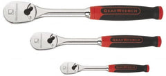 GearWrench - 1/4", 3/8" & 1/2" Drive Pear Head Ratchet Set - Chrome Finish, 17-1/8" OAL, 60 Gear Teeth, Cushion Grip Handle, Flat Sealed Head - Caliber Tooling