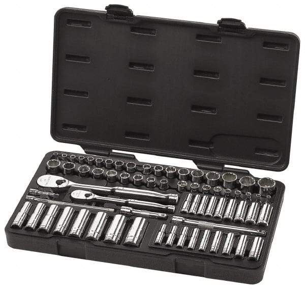 GearWrench - 68 Piece 1/4" & 3/8" Drive Deep Well Socket Set - 6, 12 Points, 3/16" to 7/8" (4mm to 17mm) Range, Inch/Metric Measurement Standard - Caliber Tooling