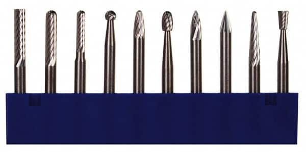 M.A. Ford - 10 Piece, 1/8" Shank Burr Set - Tungsten Carbide, Multiple Head Shape - Caliber Tooling