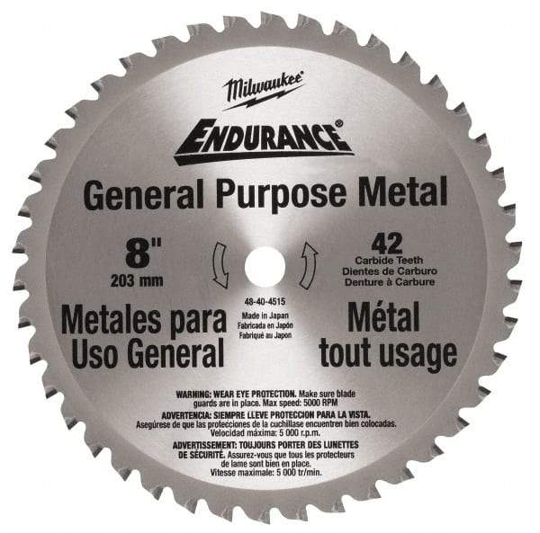 Milwaukee Tool - 8" Diam, 42 Tooth Wet & Dry Cut Saw Blade - Carbide-Tipped, Standard Round Arbor - Caliber Tooling