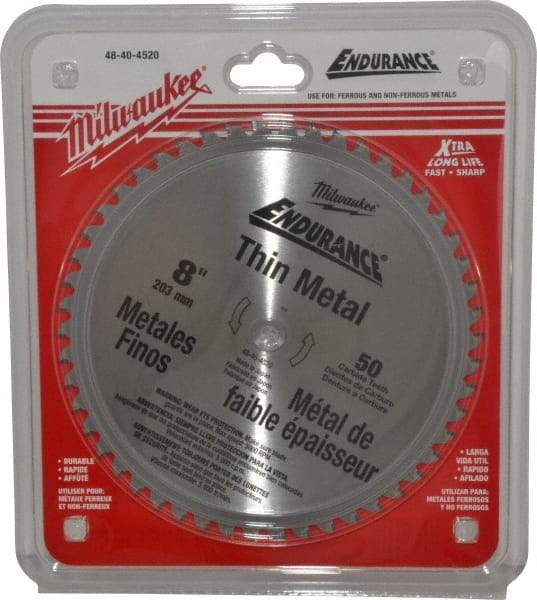 Milwaukee Tool - 8" Diam, 5/8" Arbor Hole Diam, 50 Tooth Wet & Dry Cut Saw Blade - Cermet-Tipped, Burr-Free, Clean, Smooth Action, Standard Round Arbor - Caliber Tooling