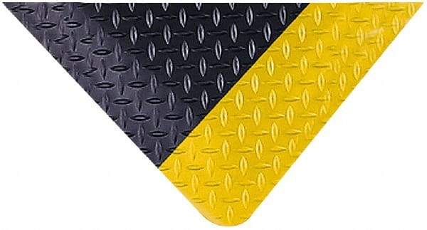 Wearwell - 75' Long x 3' Wide, Dry Environment, Anti-Fatigue Matting - Black with Yellow Borders, Vinyl with Nitrile Blend Base, Beveled on 4 Sides - Caliber Tooling