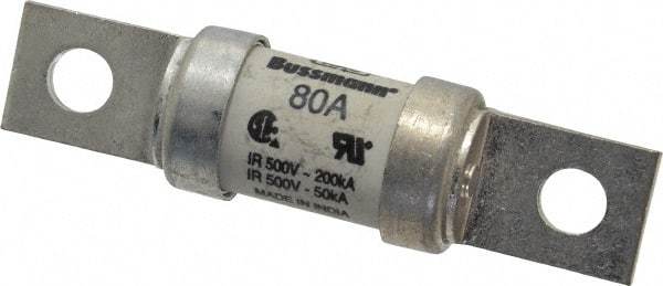 Cooper Bussmann - 500 VAC/VDC, 80 Amp, Fast-Acting Semiconductor/High Speed Fuse - Bolt-on Mount, 3-5/8" OAL, 200 (RMS Symmetrical), 50 at DC kA Rating, 0.947" Diam - Caliber Tooling