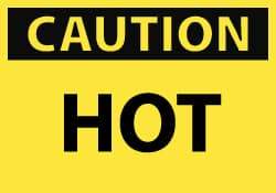 NMC - "Caution - Hot", 7" Long x 10" Wide, Pressure-Sensitive Vinyl Safety Sign - Rectangle, 0.004" Thick, Use for Hazardous Materials - Caliber Tooling