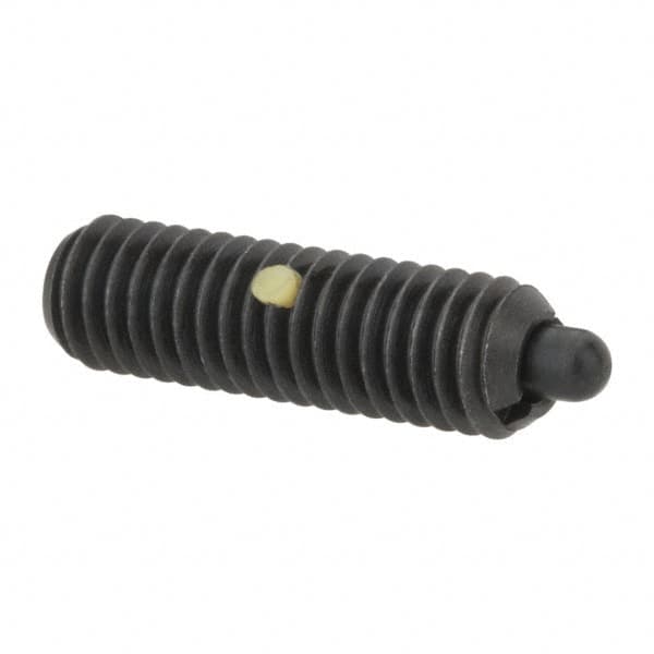 Gibraltar - M6 x 1.0, 0.787" Thread Length, 0.098" Plunger Projection, Steel Threaded Spring Plunger - 0.106" Max Plunger Diam, 0.787" Plunger Length, 1.57 Lb Init End Force, 4.5 Lb Final End Force - Caliber Tooling