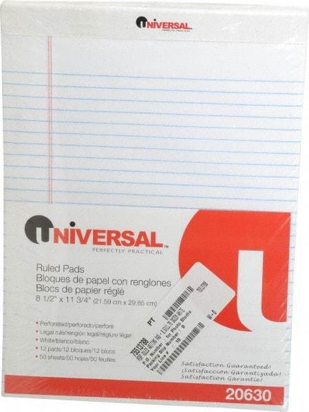 UNIVERSAL - 50 Sheet, 8 x 11-3/4", Perforated Style Ruled Pads - White - Caliber Tooling